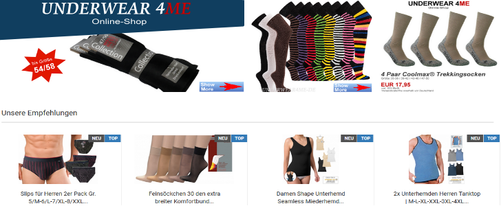UNDERWEAR 4ME Online Shop - Socken Strümpfe Unterwäsche